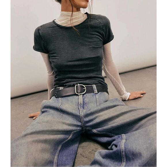 Free People We The Free Be My Baby Tee in black medium NEW - Picture 3 of 3